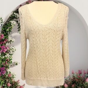 White House Black Market V-Neck Eyelet Knit Shimmery Sweater Sz S Open To Offers